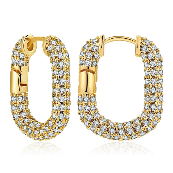 Planet Gates 22339 3 Fashion CZ Zircon Round Huggie Hoop Earrings for Women Geometric U Shape Ear Buckle Hoops Gold Plated Stainless Steel Jewelry