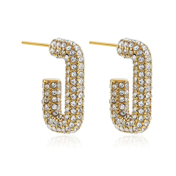 Planet Gates 22339 3 Fashion CZ Zircon Round Huggie Hoop Earrings for Women Geometric U Shape Ear Buckle Hoops Gold Plated Stainless Steel Jewelry