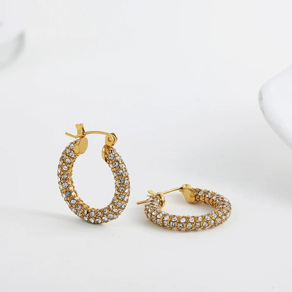 Planet Gates 22339 3 Fashion CZ Zircon Round Huggie Hoop Earrings for Women Geometric U Shape Ear Buckle Hoops Gold Plated Stainless Steel Jewelry