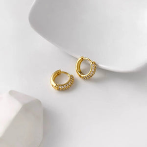 Planet Gates 22339 3 Fashion CZ Zircon Round Huggie Hoop Earrings for Women Geometric U Shape Ear Buckle Hoops Gold Plated Stainless Steel Jewelry