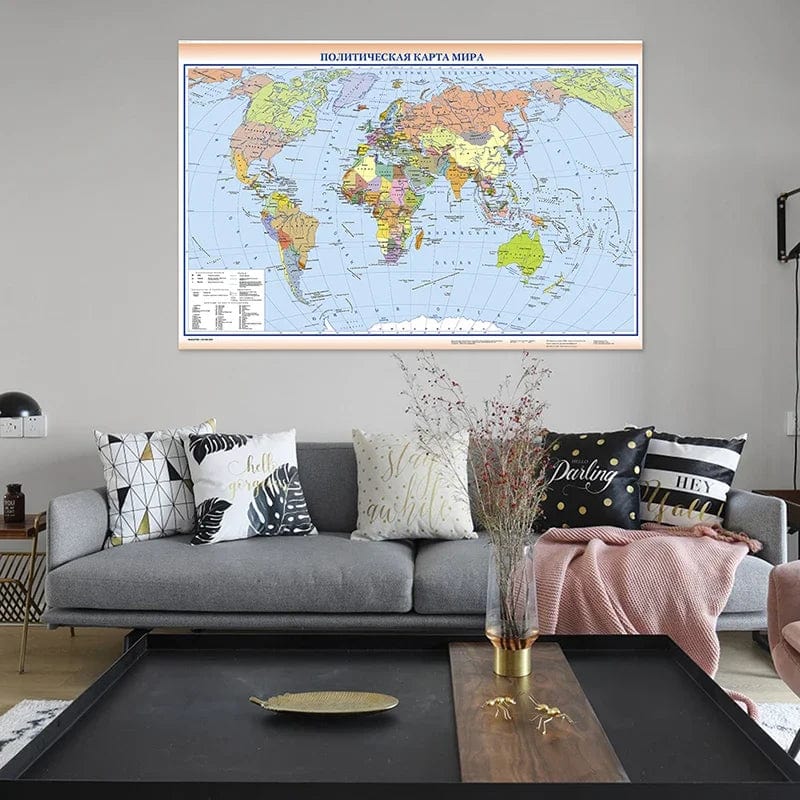 Planet Gates 225*150cm The World Political Map in Russian Foldable Canvas Painting Non-woven Wall Art Poster School Education Supplies