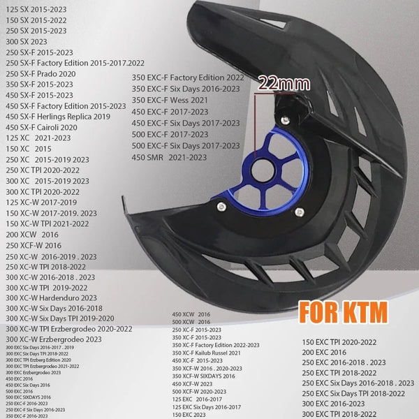 Planet Gates 22mm black blue Motorcycle 22mm 26mm Brake Cover Front Brake Disc Guard For KTM 125 150 200 250 300 350 450 500 EXC EXC-F EXC EXC-F 2016-2023