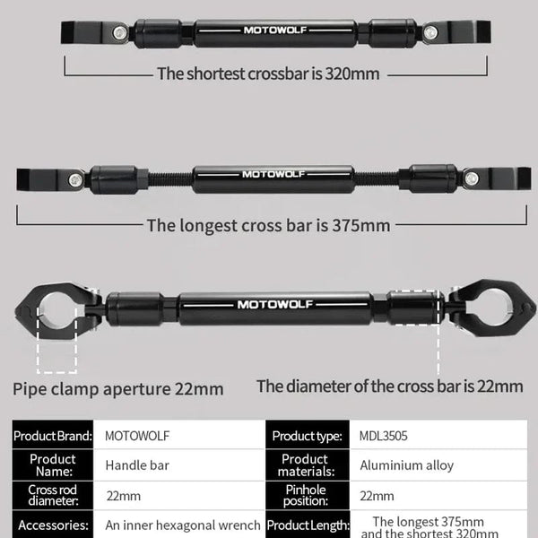 Planet Gates 22mm CNC Aluminum Motorcycle/Scooter/Sport-bike/Cycle Reinforced Crossbar Motor Phone/GPS/Spotlight/Headlights Mounting Bracket