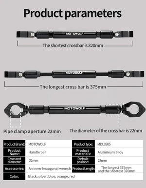 Planet Gates 22mm CNC Aluminum Motorcycle/Scooter/Sport-bike/Cycle Reinforced Crossbar Motor Phone/GPS/Spotlight/Headlights Mounting Bracket