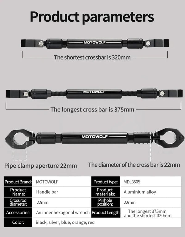 Planet Gates 22mm CNC Aluminum Motorcycle/Scooter/Sport-bike/Cycle Reinforced Crossbar Motor Phone/GPS/Spotlight/Headlights Mounting Bracket
