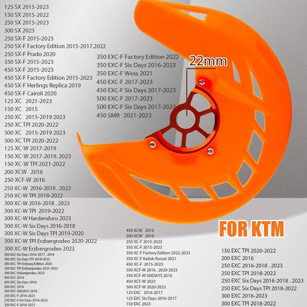 Planet Gates 22mm orange orange Motorcycle 22mm 26mm Brake Cover Front Brake Disc Guard For KTM 125 150 200 250 300 350 450 500 EXC EXC-F EXC EXC-F 2016-2023