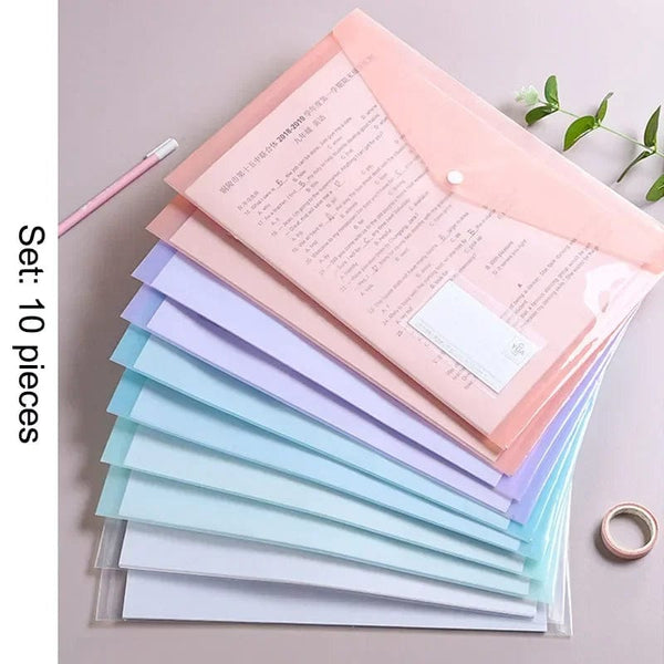 Planet Gates 23-10pcs 10 Pieces File Bag Plastic 16C A4 Paper Storage Folder PP Transparent Portfolio Policy Briefcase with Label Waterproof File Bag
