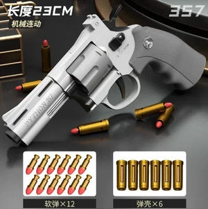 Planet Gates 23CM GRAY Magnum Zp-5 357 Long Alloy Revolver Soft Bullet Can Be Fired Pistol Boy Simulation Toy Repeating Pistol Children's gifts