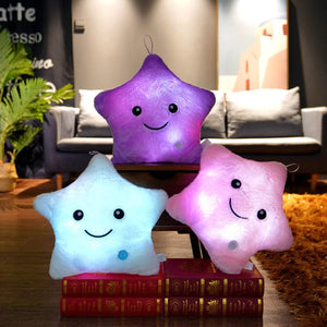 Planet Gates 24*22cm Creative Toy Luminous Star Pillow Stuffed Plush Glowing Colorful Stars Cushion Led Light Toys Gift For Kids Children