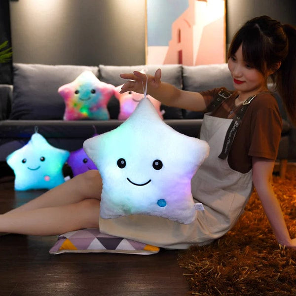 Planet Gates 24*22cm Creative Toy Luminous Star Pillow Stuffed Plush Glowing Colorful Stars Cushion Led Light Toys Gift For Kids Children