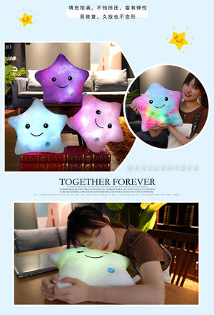Planet Gates 24*22cm Creative Toy Luminous Star Pillow Stuffed Plush Glowing Colorful Stars Cushion Led Light Toys Gift For Kids Children