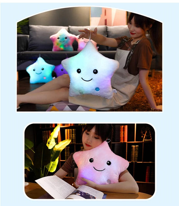 Planet Gates 24*22cm Creative Toy Luminous Star Pillow Stuffed Plush Glowing Colorful Stars Cushion Led Light Toys Gift For Kids Children