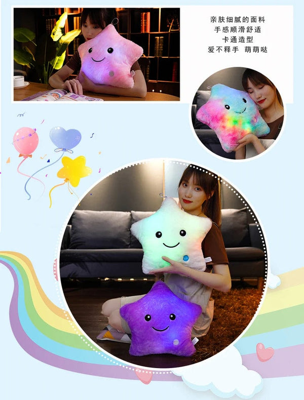 Planet Gates 24*22cm Creative Toy Luminous Star Pillow Stuffed Plush Glowing Colorful Stars Cushion Led Light Toys Gift For Kids Children