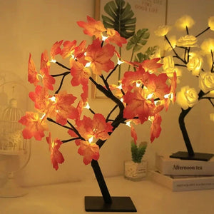 Planet Gates 24 LED Maple Leaf Fairy Light Flower Tree Table Lamp Rose Night Light Gifts for Wedding Party Autumn Halloween Decoration