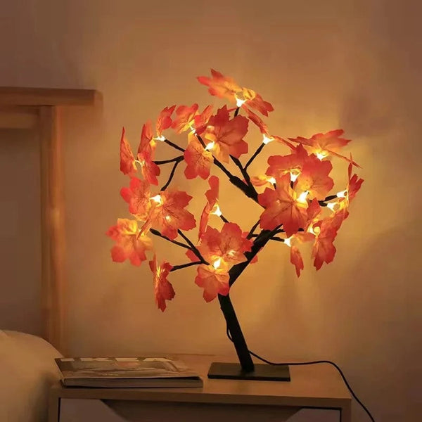 Planet Gates 24 LED Maple Leaf Fairy Light Flower Tree Table Lamp Rose Night Light Gifts for Wedding Party Autumn Halloween Decoration