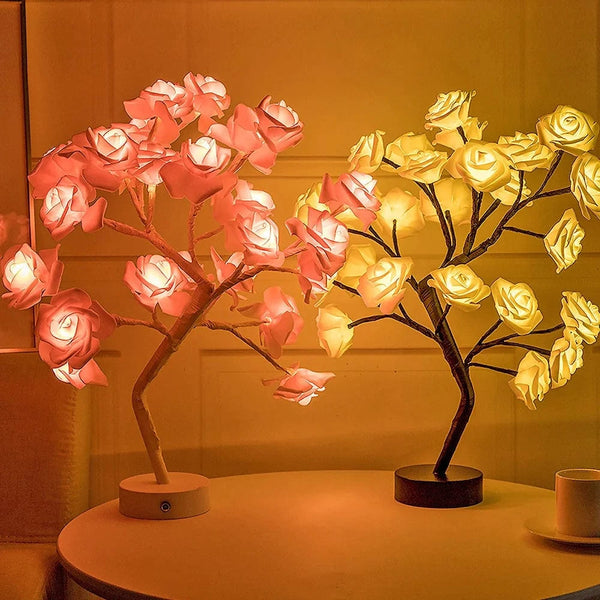 Planet Gates 24 LED Rose Flower Tree Lights USB Table Lamp Fairy Maple Leaf Night Light Home Party Christmas Wedding Bedroom Decoration Gift