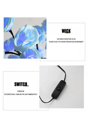 Planet Gates 24 LED Rose Tree Lights USB Plug Table Lamp Fairy Flower Night Light For Home Party Christmas Wedding Bedroom Decoration Gift