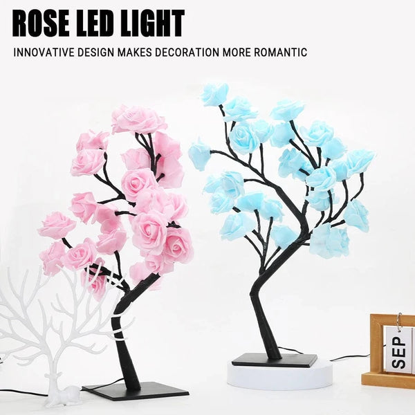 Planet Gates 24 LED Rose Tree Lights USB Plug Table Lamp Fairy Flower Night Light For Home Party Christmas Wedding Bedroom Decoration Gift