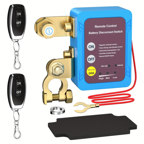 Planet Gates 240A Blue Color 12V 240A Remote Battery Disconnect Start Inhibitor Automatic Power Shut Off Switch Remote Control Switch With 2 Keys For Car Truck Boat