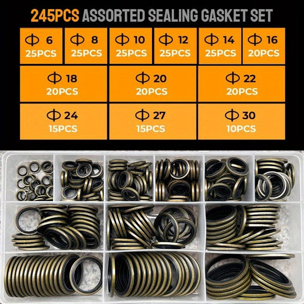 Planet Gates 245pcs 100/245pcs High Pressure Hydraulic Rubber Oil Pipe Seal Gasket NBR Metal Seal Ring Assortment Kits Oil Pipe Seal Ring Rubber Gasket