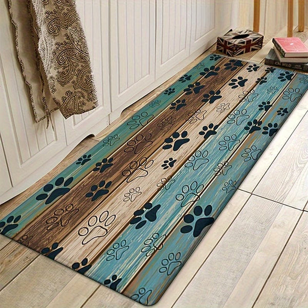 Planet Gates 24in*71in/60cm*180cm 1pc, Animal Paws Pattern Floor Mat, Flannel Modern Kitchen Rug, Indoor Carpet, Non-Slip Kitchen Mat, For Home Decor, Room Decor
