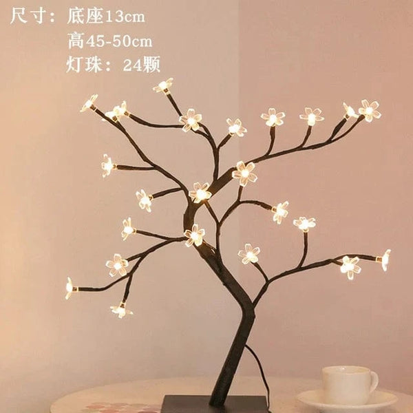 Planet Gates 24LED cherry blosso 24 LED Rose Flower Tree Lights USB Table Lamp Fairy Maple Leaf Night Light Home Party Christmas Wedding Bedroom Decoration Gift