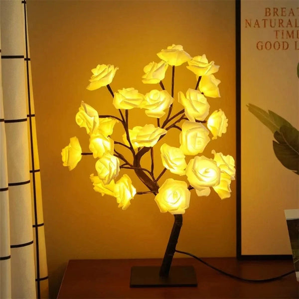 Planet Gates 24LED Table Lamp Rose Flower Tree USB Night Lights Christmas Decoration Gift for Kids Room Rose Flower Lighting Home Decoration