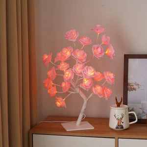 Planet Gates 24LED Table Lamp Rose Flower Tree USB Night Lights Christmas Decoration Gift for Kids Room Rose Flower Lighting Home Decoration