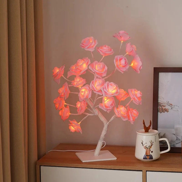 Planet Gates 24LED Table Lamp Rose Flower Tree USB Night Lights Christmas Decoration Gift for Kids Room Rose Flower Lighting Home Decoration