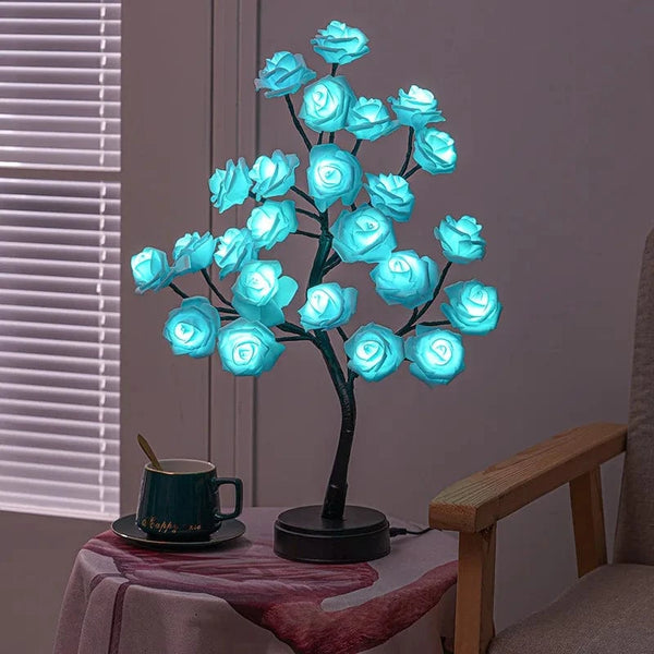Planet Gates 24Leds blue rose 2 24 LED Rose Flower Tree Lights USB Table Lamp Fairy Maple Leaf Night Light Home Party Christmas Wedding Bedroom Decoration Gift
