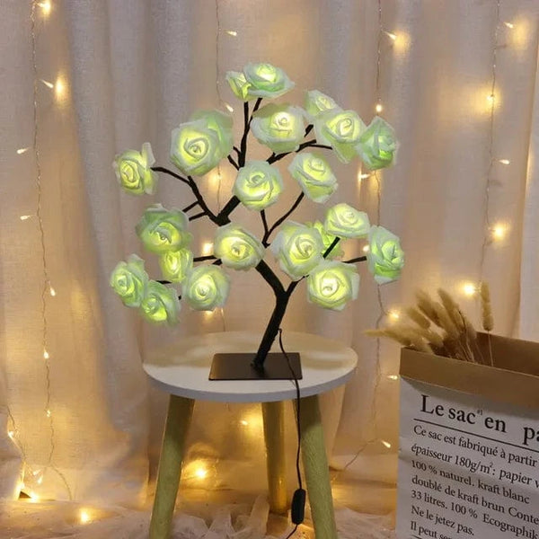 Planet Gates 24Leds green rose 24 LED Rose Flower Tree Lights USB Table Lamp Fairy Maple Leaf Night Light Home Party Christmas Wedding Bedroom Decoration Gift