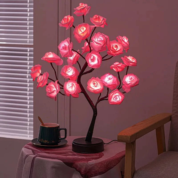 Planet Gates 24Leds pink white 2 24 LED Rose Flower Tree Lights USB Table Lamp Fairy Maple Leaf Night Light Home Party Christmas Wedding Bedroom Decoration Gift
