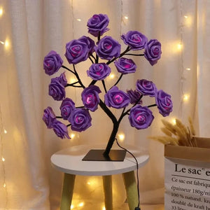 Planet Gates 24Leds purple rose 24 LED Rose Flower Tree Lights USB Table Lamp Fairy Maple Leaf Night Light Home Party Christmas Wedding Bedroom Decoration Gift