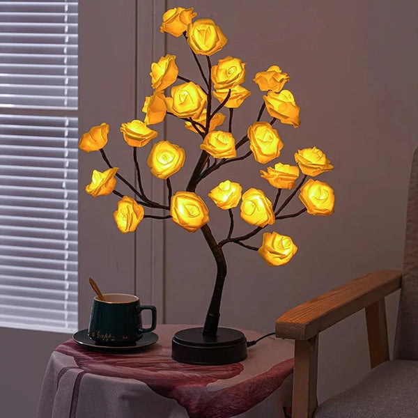 Planet Gates 24Leds yellow rose 2 24 LED Rose Flower Tree Lights USB Table Lamp Fairy Maple Leaf Night Light Home Party Christmas Wedding Bedroom Decoration Gift