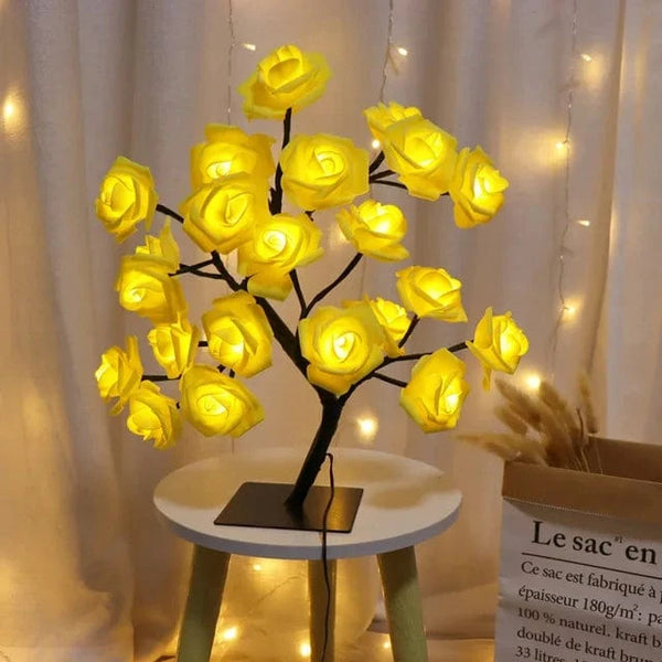 Planet Gates 24Leds yellow rose 24 LED Rose Flower Tree Lights USB Table Lamp Fairy Maple Leaf Night Light Home Party Christmas Wedding Bedroom Decoration Gift