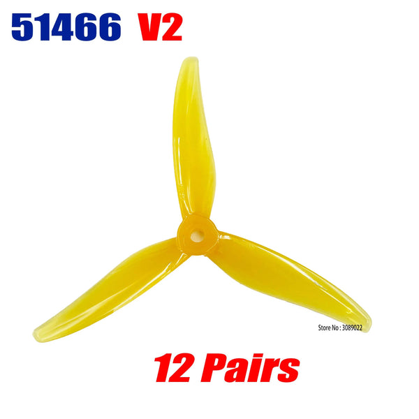 Planet Gates 24pcs/12 pairs Gemfan 51466 V2 5inch 3 Blade/Tri-Blade Propeller Props FPV Brushless motor For FPV Racing Drone 6 Colors Yellow