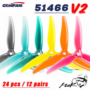 Planet Gates 24pcs/12 pairs Gemfan 51466 V2 5inch 3 Blade/Tri-Blade Propeller Props FPV Brushless motor For FPV Racing Drone 6 Colors Yellow