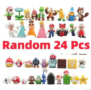 Planet Gates 24pcs 12Pcs/24Pcs/48Pcs Super Mario Bros Action Figures Kawaii Bowser Anime Figure with Storage Bag for Children Toys Gifts