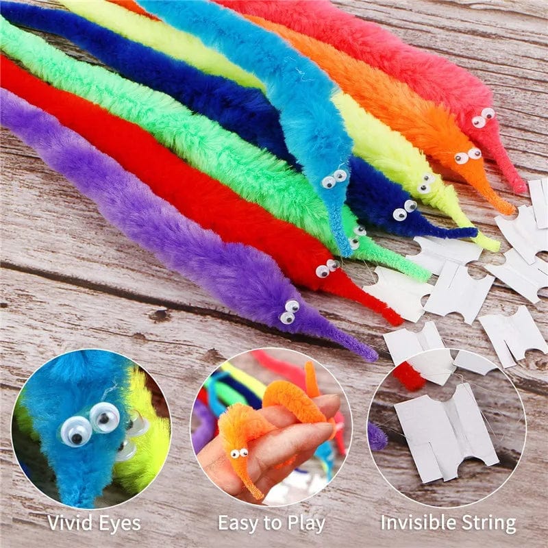 Planet Gates 24pcs 5/10/20pcs Twisty Worm Magic Toys Party Favors Fuzzy Worm On A String Christmas Halloween Wizard New Strange Trick Toys For Kids