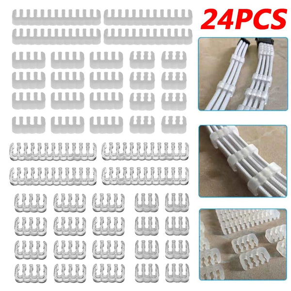 Planet Gates 24Pcs/Set Cable Comb Clamp Cables Clip Organizer ATX 24Pin CPU 8Pin 6Pin Computer Wire Management Clip Sleeved Cable Manager