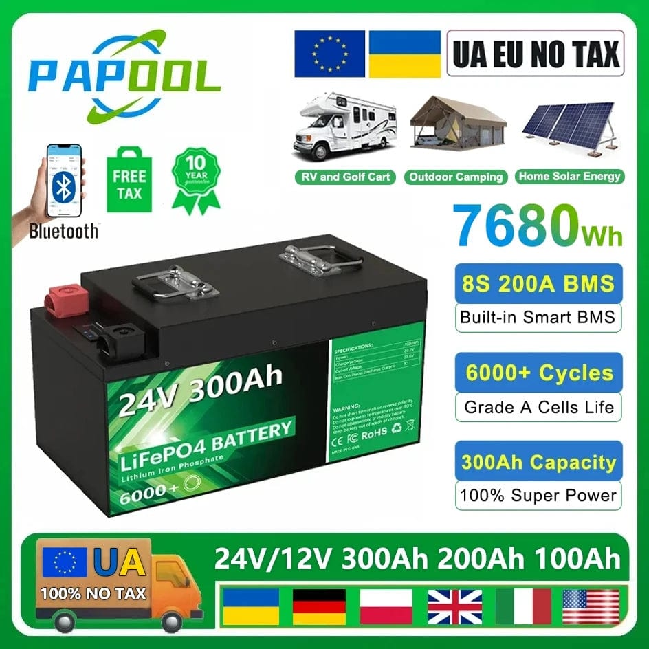 Planet Gates 24V 140Ah 3584Wh / CHINA LiFePO4 24V 300Ah 200Ah 12V 100Ah 140Ah 48V Battery Pack 7680Wh Grade A 6000+ Cycle RV Golf Cart Boat Solar Battery EU UA NO TAX