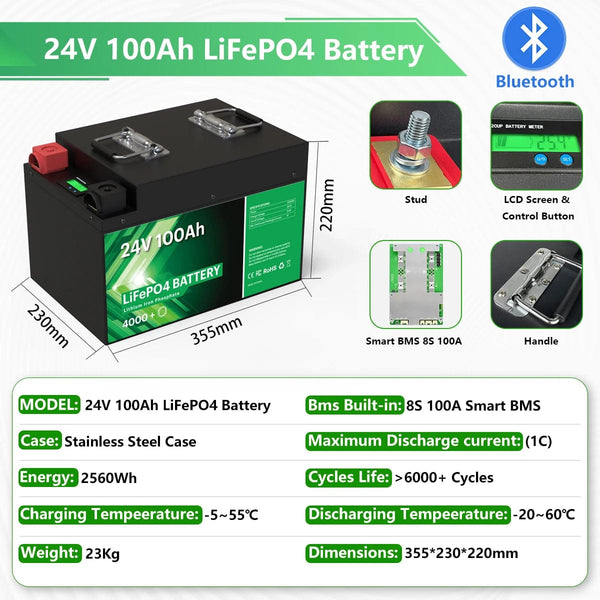 Planet Gates 24V 140Ah 3584Wh / CHINA LiFePO4 24V 300Ah 200Ah 12V 100Ah 140Ah 48V Battery Pack 7680Wh Grade A 6000+ Cycle RV Golf Cart Boat Solar Battery EU UA NO TAX