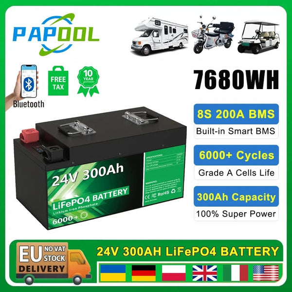 Planet Gates 24V 140Ah 3584Wh / CHINA LiFePO4 24V 300Ah 200Ah 12V 100Ah 140Ah 48V Battery Pack 7680Wh Grade A 6000+ Cycle RV Golf Cart Boat Solar Battery EU UA NO TAX
