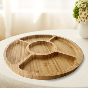 Planet Gates 25*25*2cm 1pc Wooden Snack Plate, Meal Tray, Fruit Tray, Divided Bamboo Tray With Smooth Edges, Sturdy And Durable, Round Serving Tray Decoration, Home Party Decoration