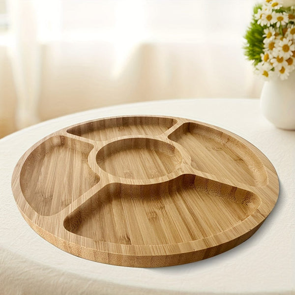 Planet Gates 25*25*2cm 1pc Wooden Snack Plate, Meal Tray, Fruit Tray, Divided Bamboo Tray With Smooth Edges, Sturdy And Durable, Round Serving Tray Decoration, Home Party Decoration
