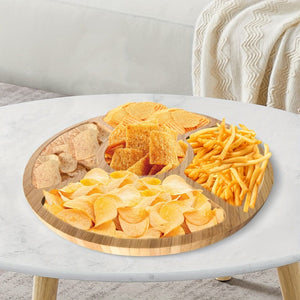 Planet Gates 25*25*2cm 1pc Wooden Snack Plate, Meal Tray, Fruit Tray, Divided Bamboo Tray With Smooth Edges, Sturdy And Durable, Round Serving Tray Decoration, Home Party Decoration