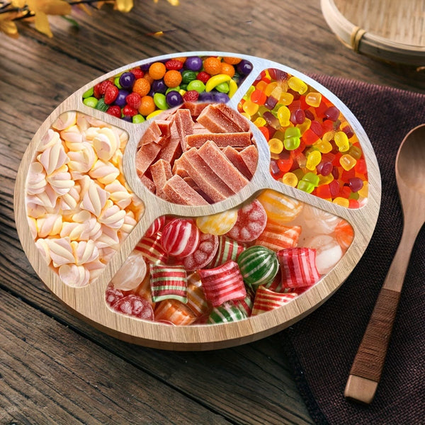 Planet Gates 25*25*2cm 1pc Wooden Snack Plate, Meal Tray, Fruit Tray, Divided Bamboo Tray With Smooth Edges, Sturdy And Durable, Round Serving Tray Decoration, Home Party Decoration