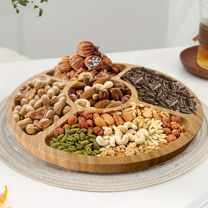 Planet Gates 25*25*2cm 1pc Wooden Snack Plate, Meal Tray, Fruit Tray, Divided Bamboo Tray With Smooth Edges, Sturdy And Durable, Round Serving Tray Decoration, Home Party Decoration