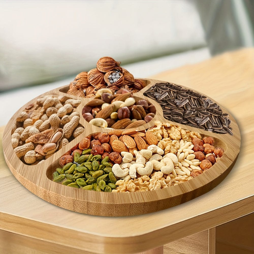 Planet Gates 25*25*2cm 1pc Wooden Snack Plate, Meal Tray, Fruit Tray, Divided Bamboo Tray With Smooth Edges, Sturdy And Durable, Round Serving Tray Decoration, Home Party Decoration