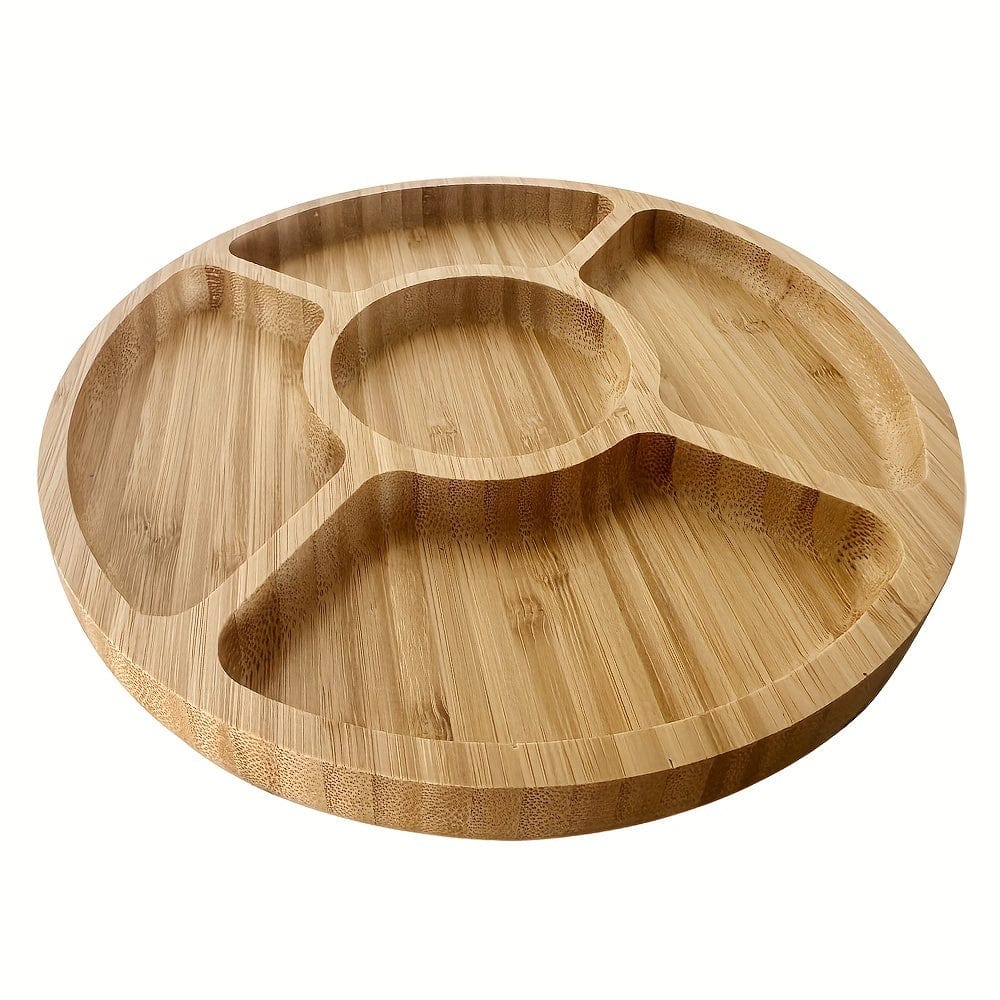 Planet Gates 25*25*2cm 1pc Wooden Snack Plate, Meal Tray, Fruit Tray, Divided Bamboo Tray With Smooth Edges, Sturdy And Durable, Round Serving Tray Decoration, Home Party Decoration